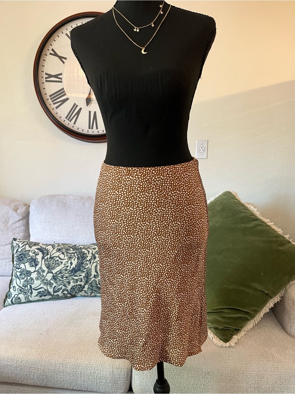 ILLA ILLA Brown and Cream Dot-Print Midi Skirt
